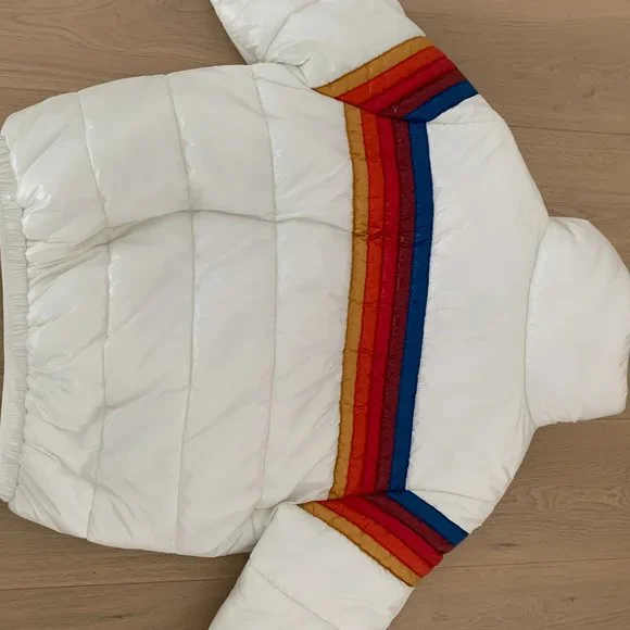 AVIATOR NATION 5 STRIPE LUXE APRES PUFFER JACKET - GLOSSY WHITE - Picture 3 of 8